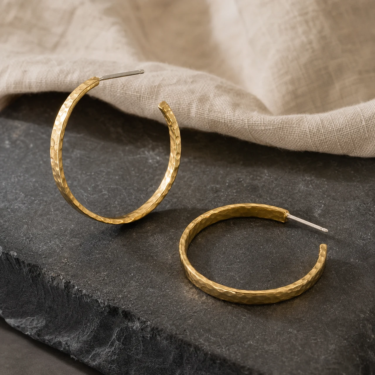 Hammered Brass Hoop Earrings — Main product view
